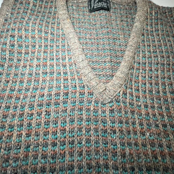Vintage Panache Knit Sweater Vest Medium Brown Teal Tweed V Neck Academia USA - Picture 6 of 12